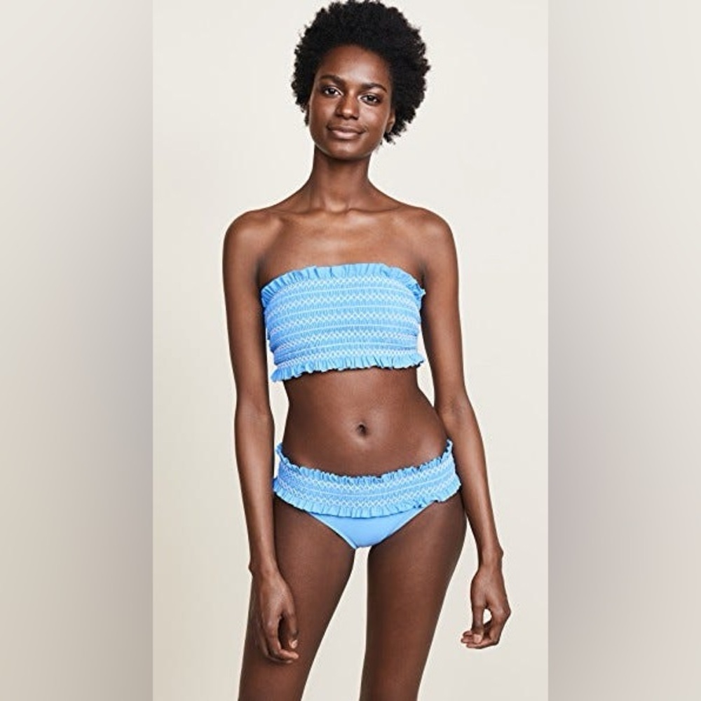 Tory Burch Costa Smocked Bikini Bottom size Medium Blue Dusk